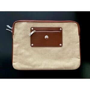KNOMO Cream Canvas w/Leather Trim Padded Laptop Sleeve